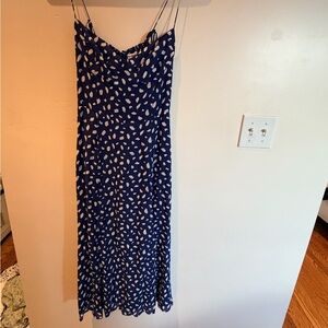 Reformation Navy and Cream Patterned Dress